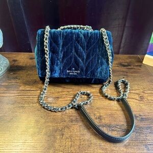 Kate Spade EUC Peacock Blue Velvet Crossbody Bag